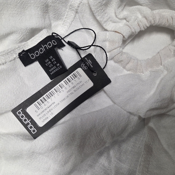 NWT Boohoo Plus Plus Linen Look Trim Detail Slouchy Top - Picture 3 of 3